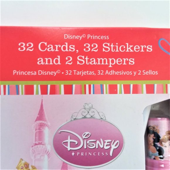 VTG Disney Princess 32 Valentines Day Cards 32 Stickers 2 Ink Stampers 2009 NEW - Picture 8 of 8